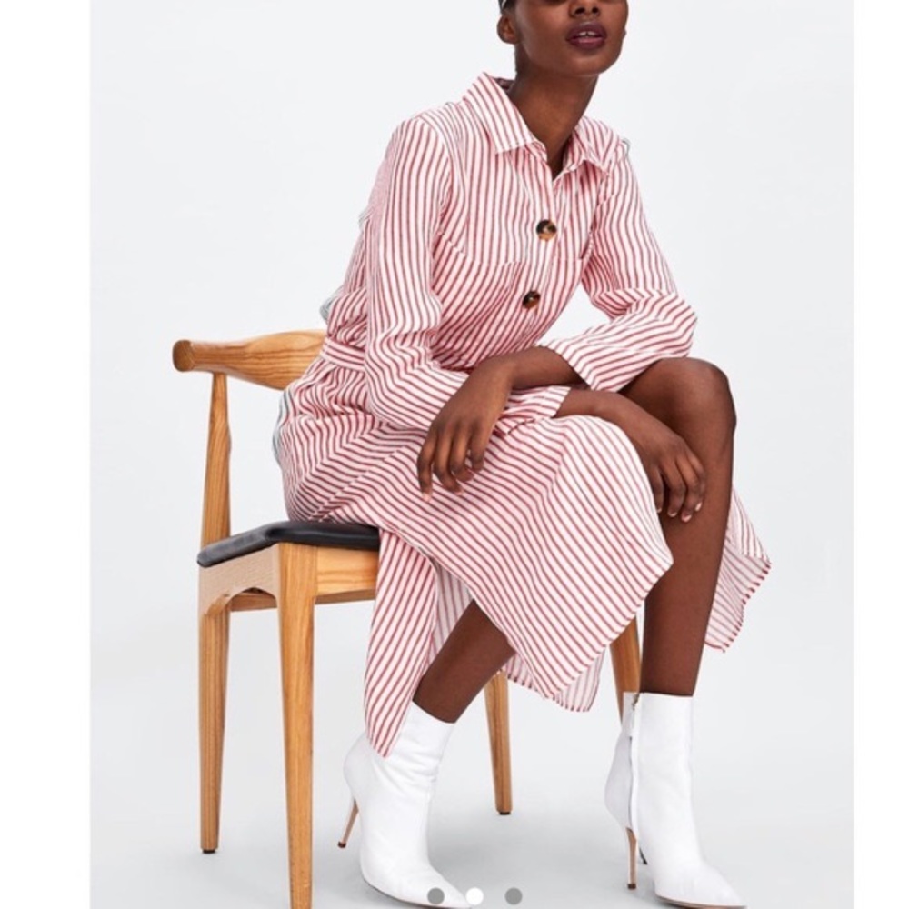 ZARA STRIPED TUNIC DRESS MIDI WHITE/RED Small REF.7704/610 BLOGGERS FAVORITE